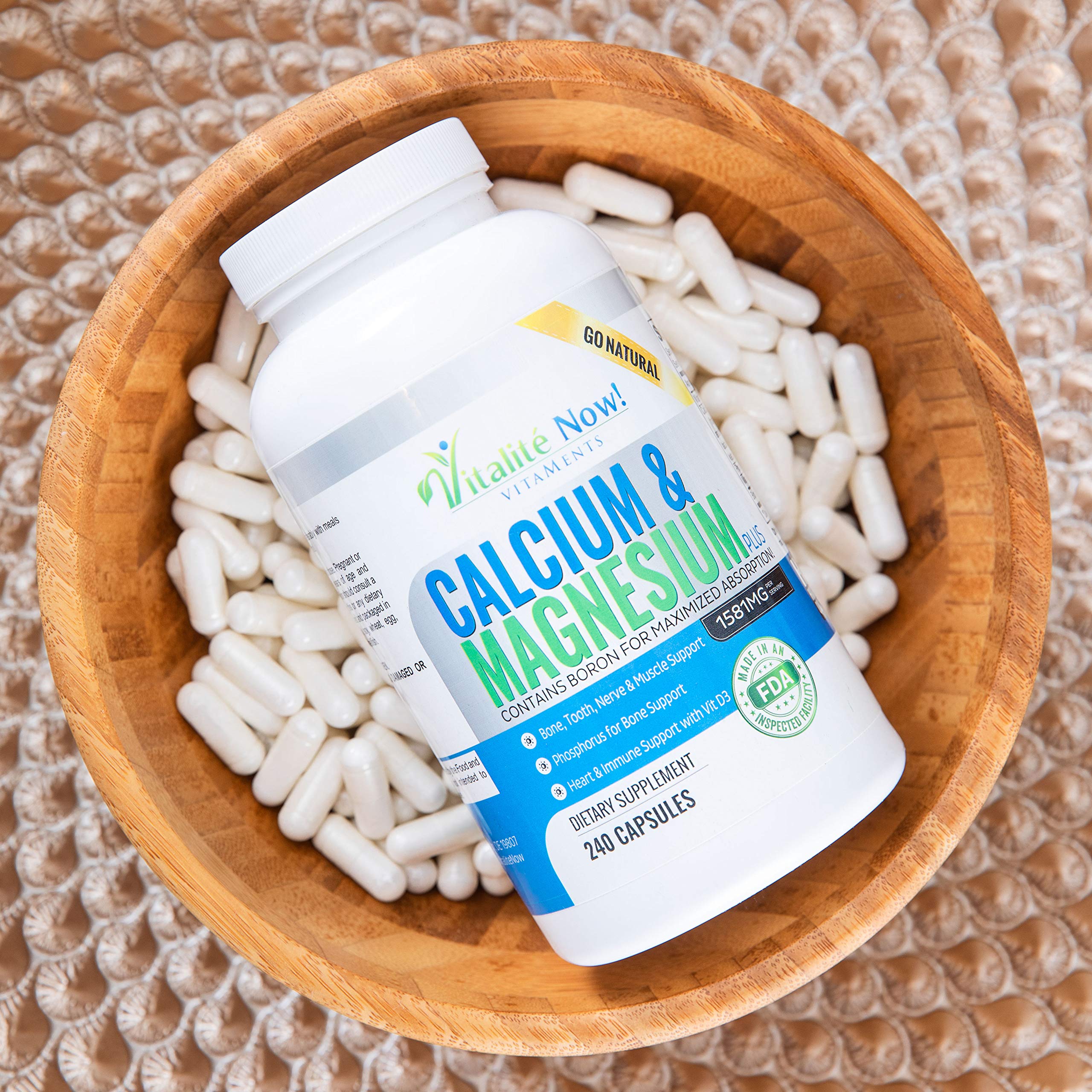 Vitalité Now! Magnesium 500mg image illustrating heart and nerve support.