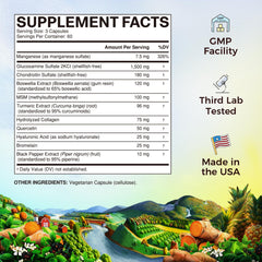 Vitalitown glucosamine chondroitin MSM blend label close-up for joint support.