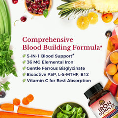 Vitalitown Iron Complex ingredients panel shows bioactive vitamins