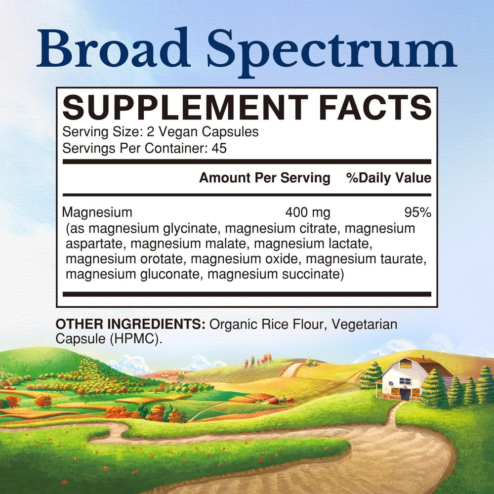 Vitalitown magnesium capsules closeup, highlighting chelated forms for absorption.