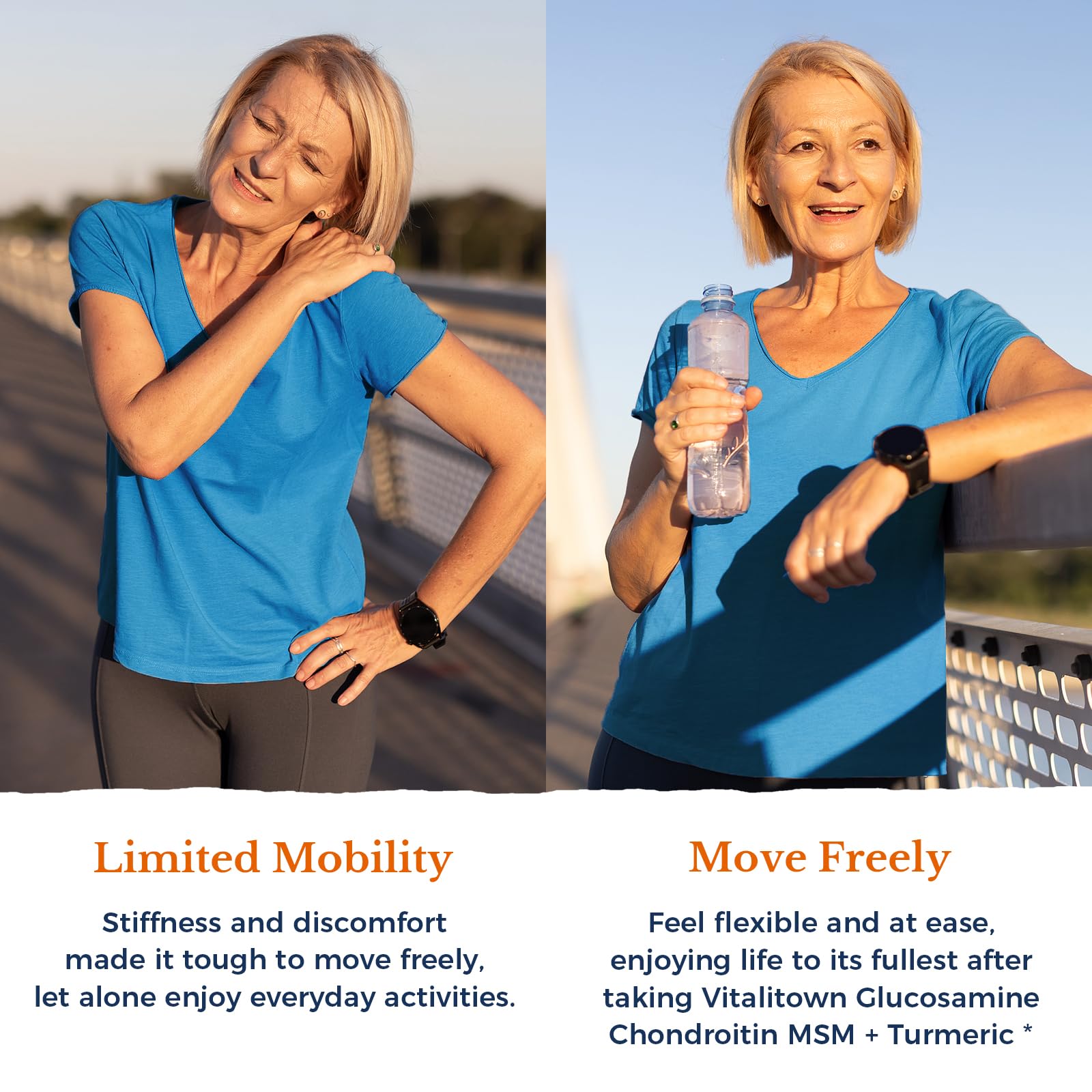 Vitalitown shellfish-free icon on bottle highlighting allergy-friendly option.