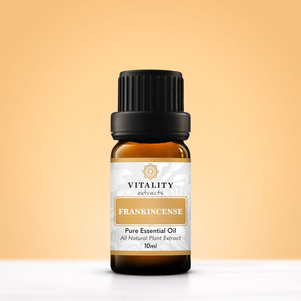 Vitality Frankincense Essential Oil in diffuser setup for calming aromatherapy.