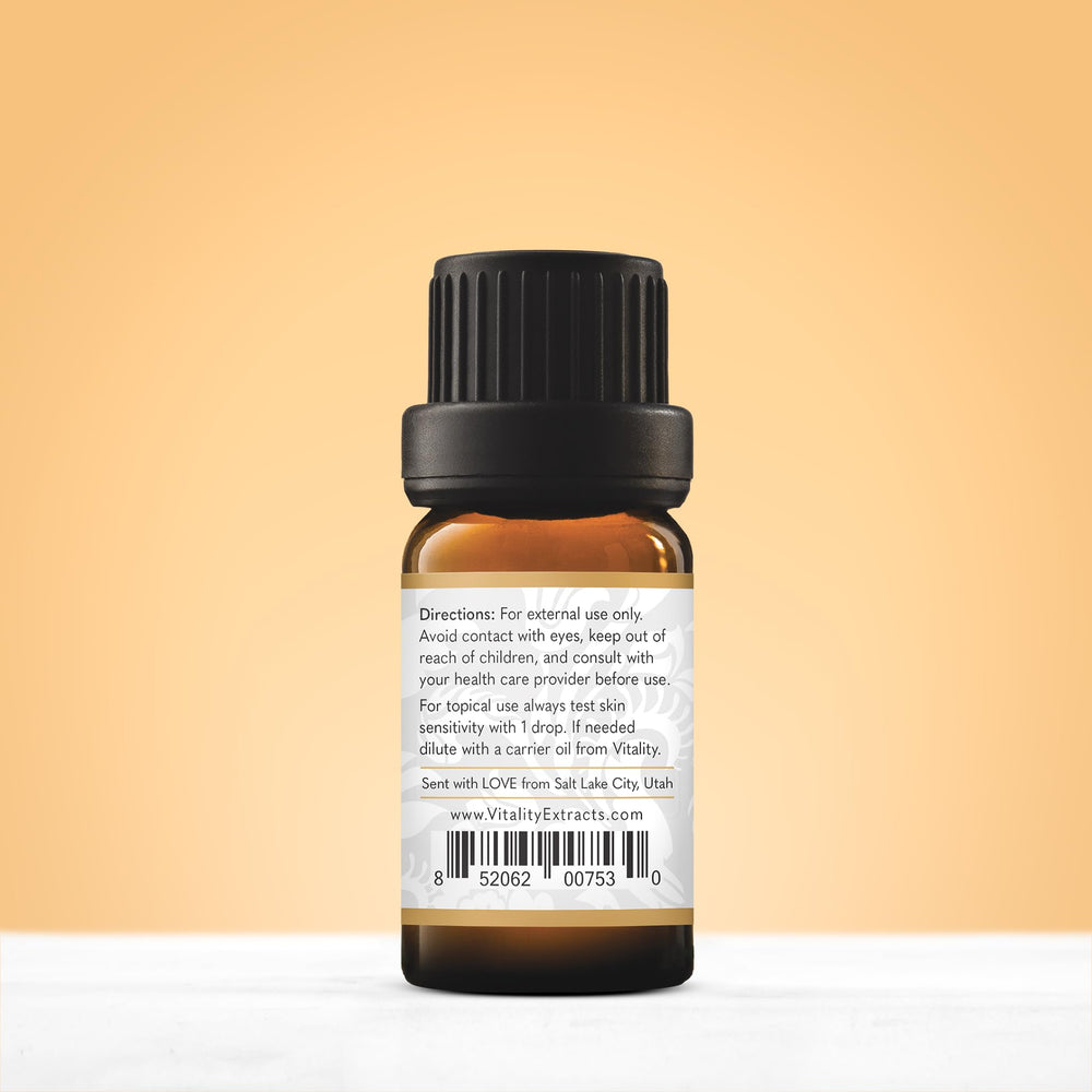 Vitality Frankincense Essential Oil packaging and information card.