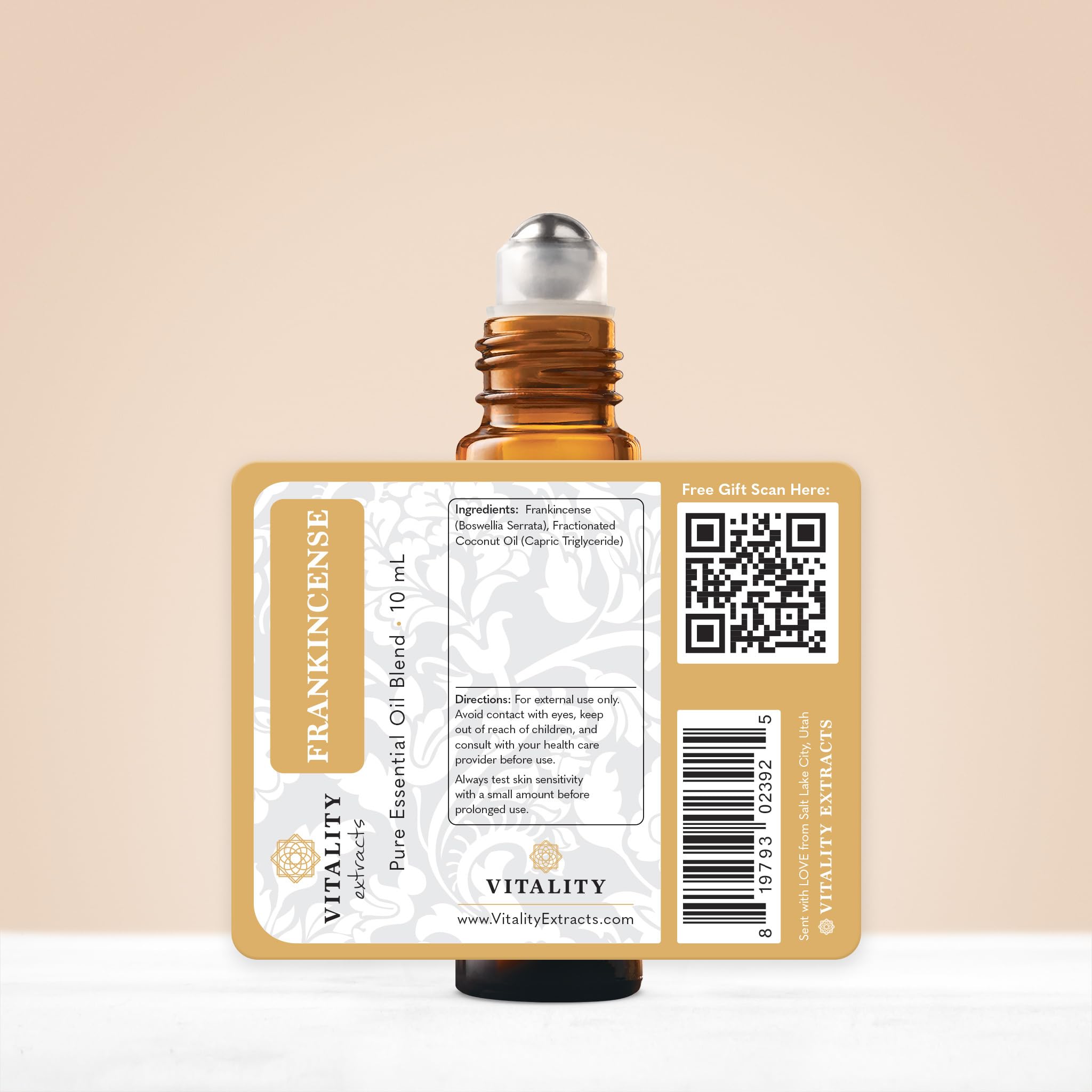 Vitality Frankincense packaging shows clean, plant-based ingredients