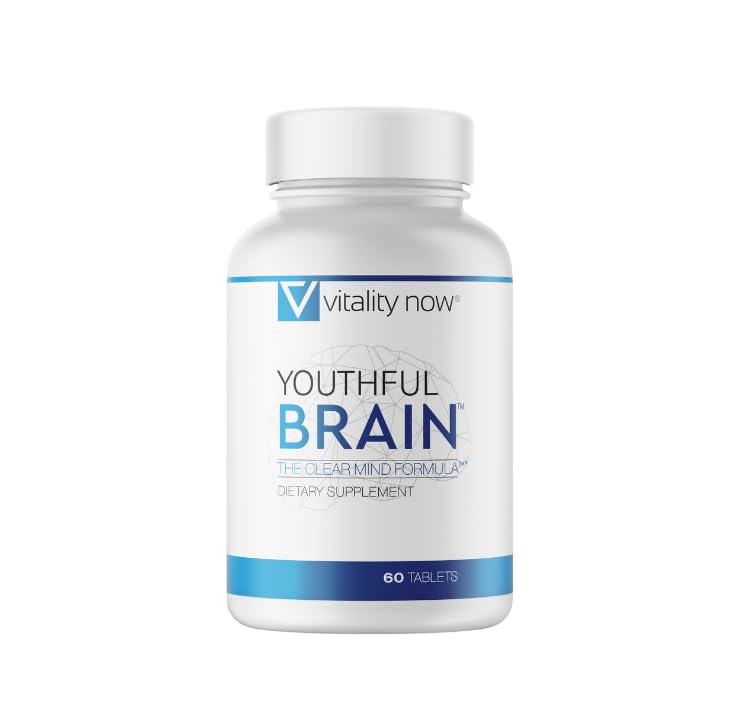 Vitality Now Youthful Brain bottle with easy-to-swallow tablets for daily focus.