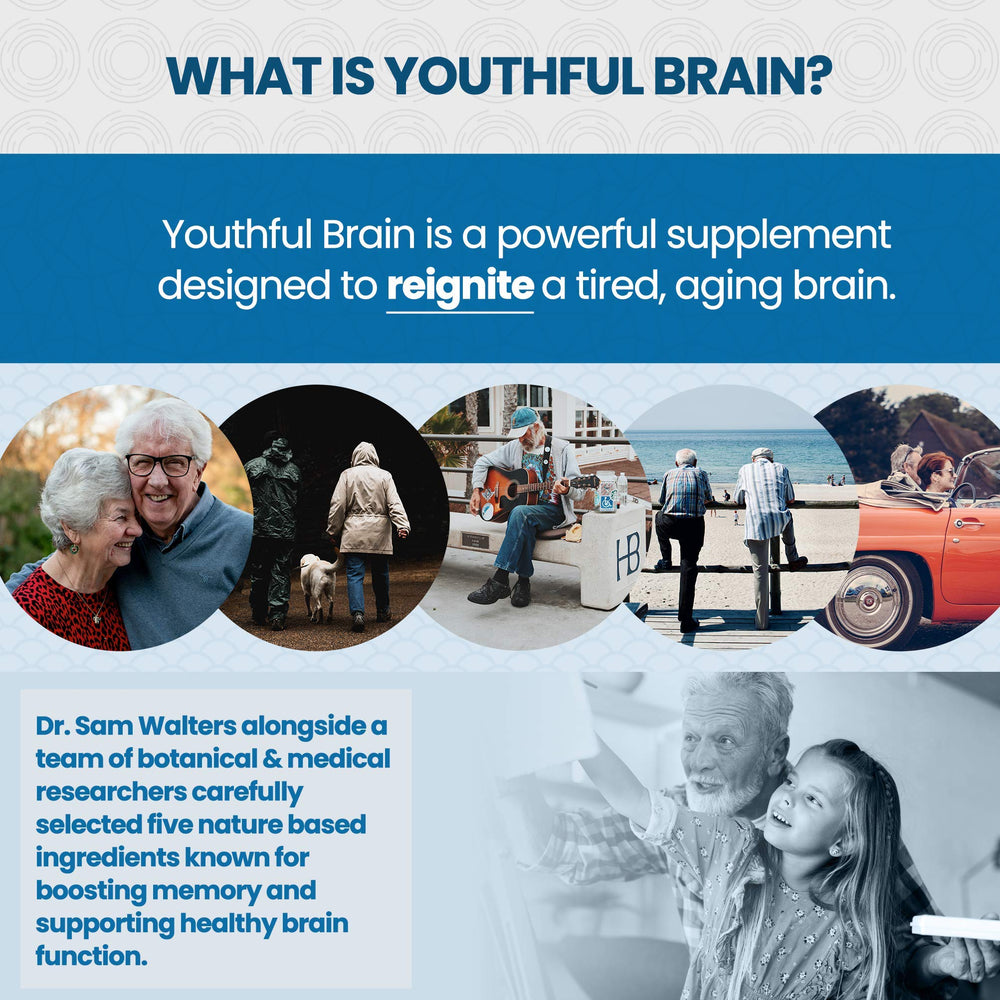 Vitality Now Youthful Brain tablets closeup highlights recognizable capsules and scientifically backed ingredients.