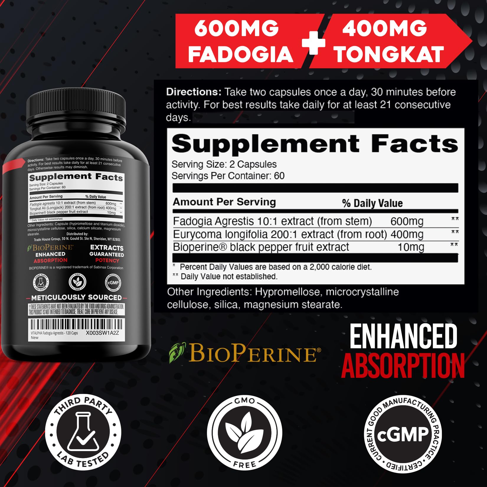 VITALPHA capsules image shows lean muscle support and energy potential