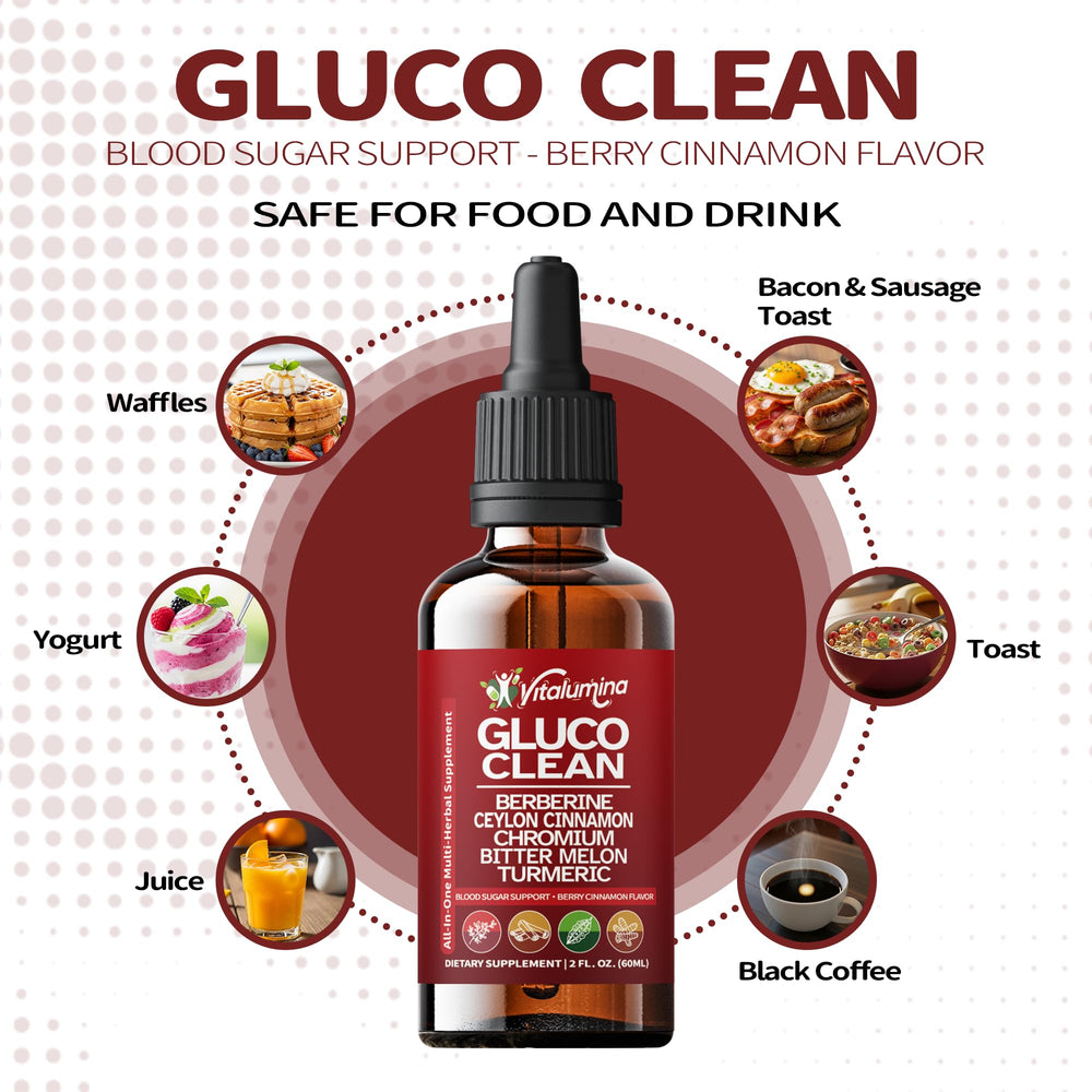 Vitalumina Gluco Clean drops pipette close-up, ready for easy daily use in water.