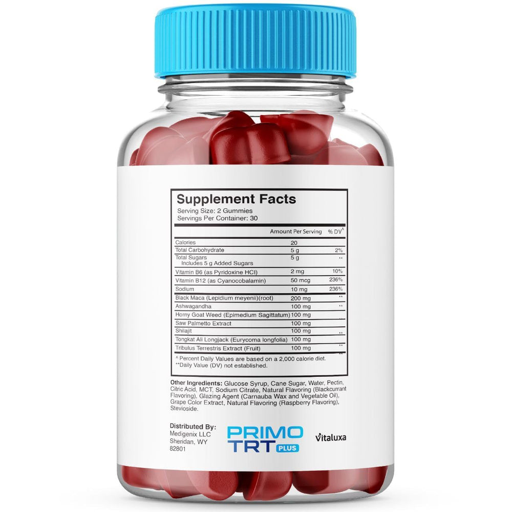 Close-up on Vitaluxa Primo TRT Gummies showing glossy surface and real-use appeal.