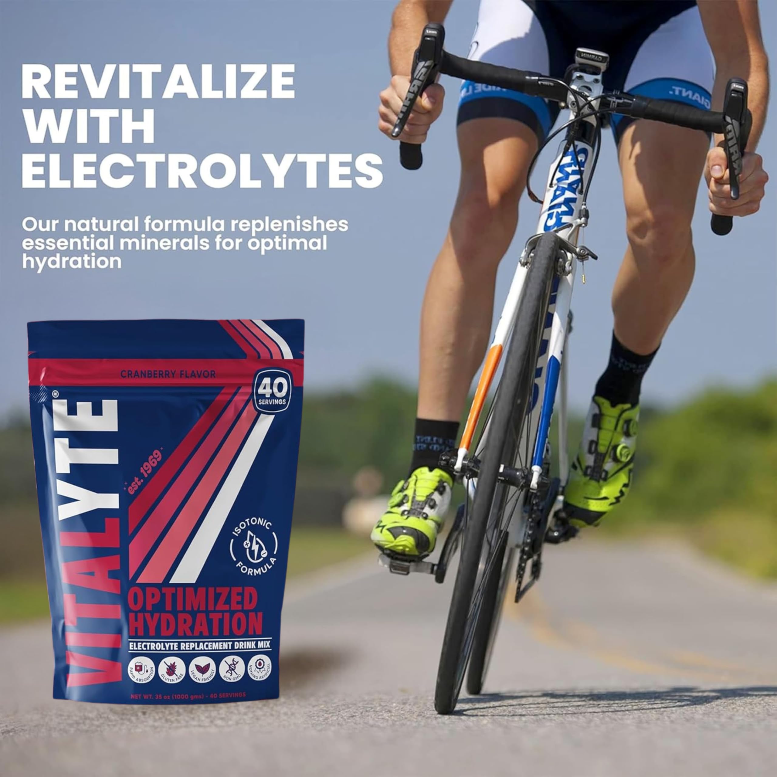 Vitalyte Cranberry Frost bottle beside gym bag for hydration on the go.