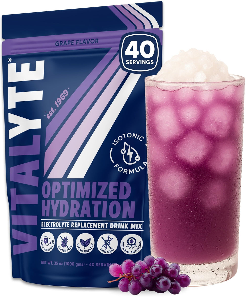 Vitalyte Electrolyte Powder grape bottle ready for quick, refreshing hydration after workouts.