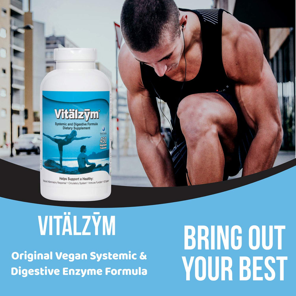 VITÄLZYM ingredients closeup with serrapeptase, papain, and bromelain for digestion.