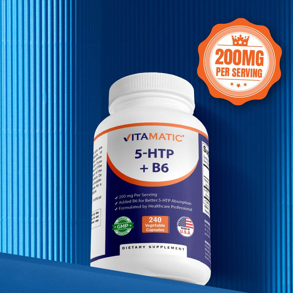 Vitamatic 5-HTP ingredient panel with Griffonia extract and B6.