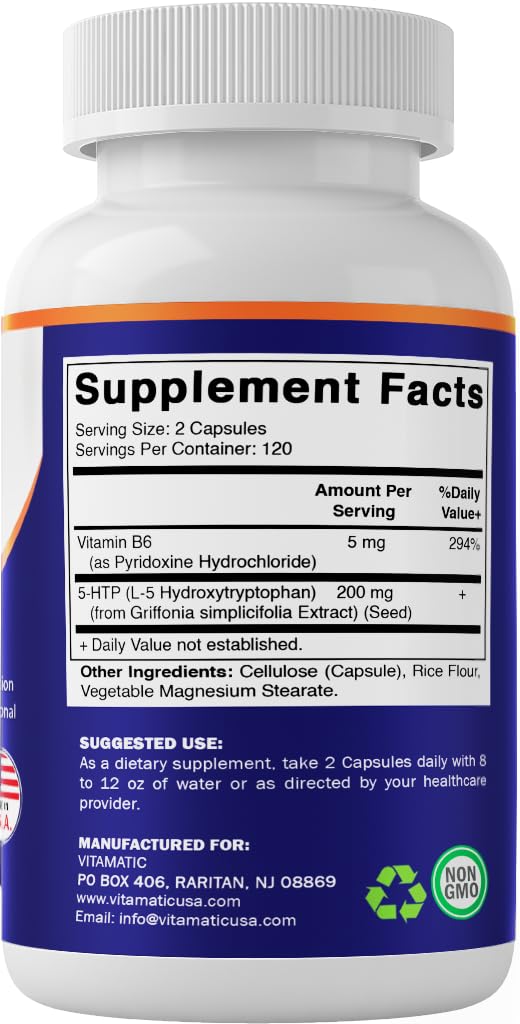 Vitamatic 5-HTP manufacturing sign in USA facility.