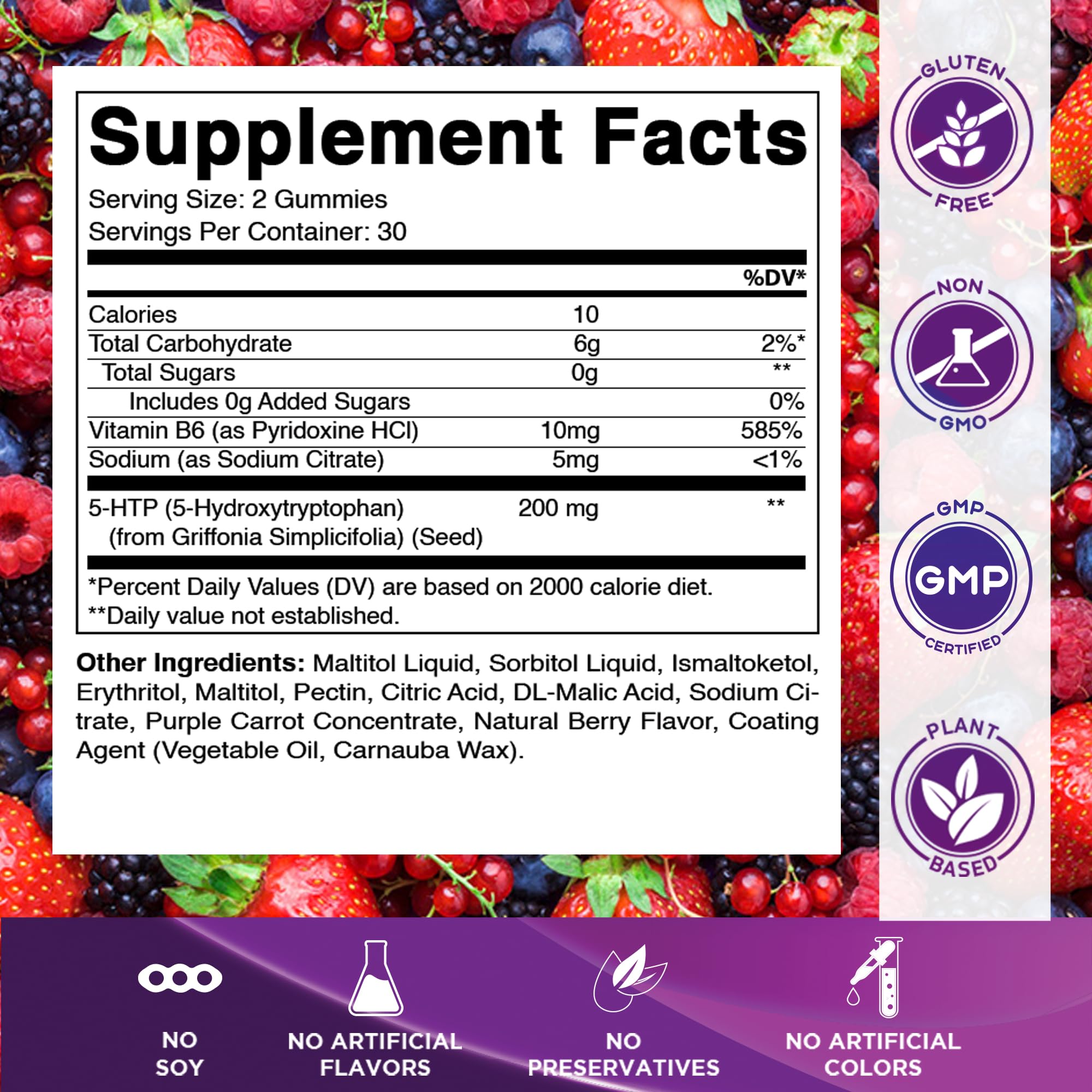 Vitamatic 5-HTP gummies with B6 closeup emphasizing absorption support