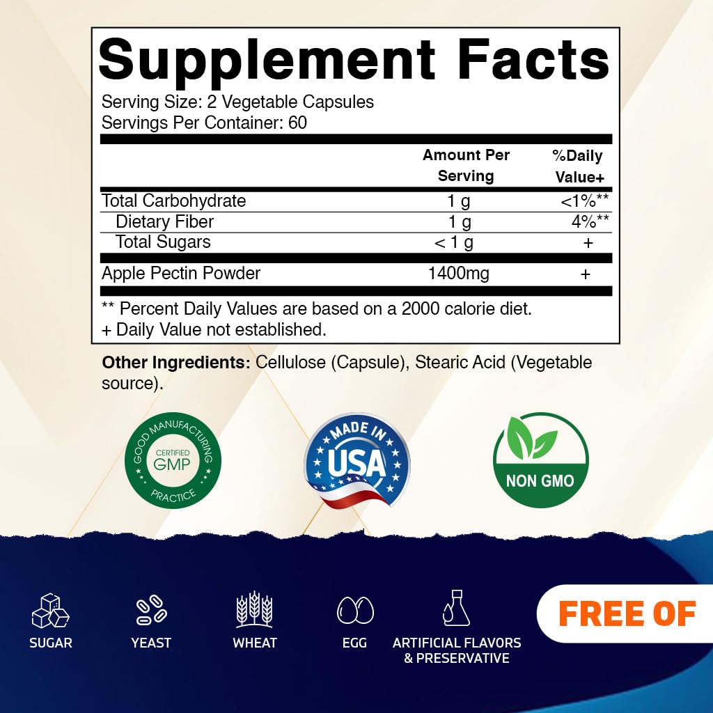 Vitamatic Apple Pectin capsules - easy daily fiber for regularity and GI comfort.