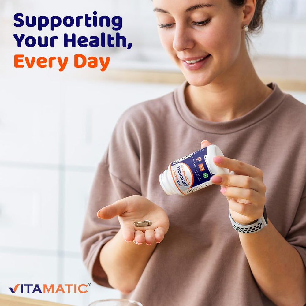 Vitamatic Artichoke Extract packaging displayed on a kitchen shelf