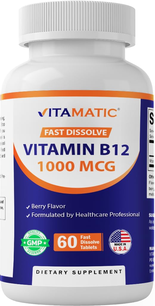 Vitamatic B12 fast-dissolve bottle for on-the-go energy support