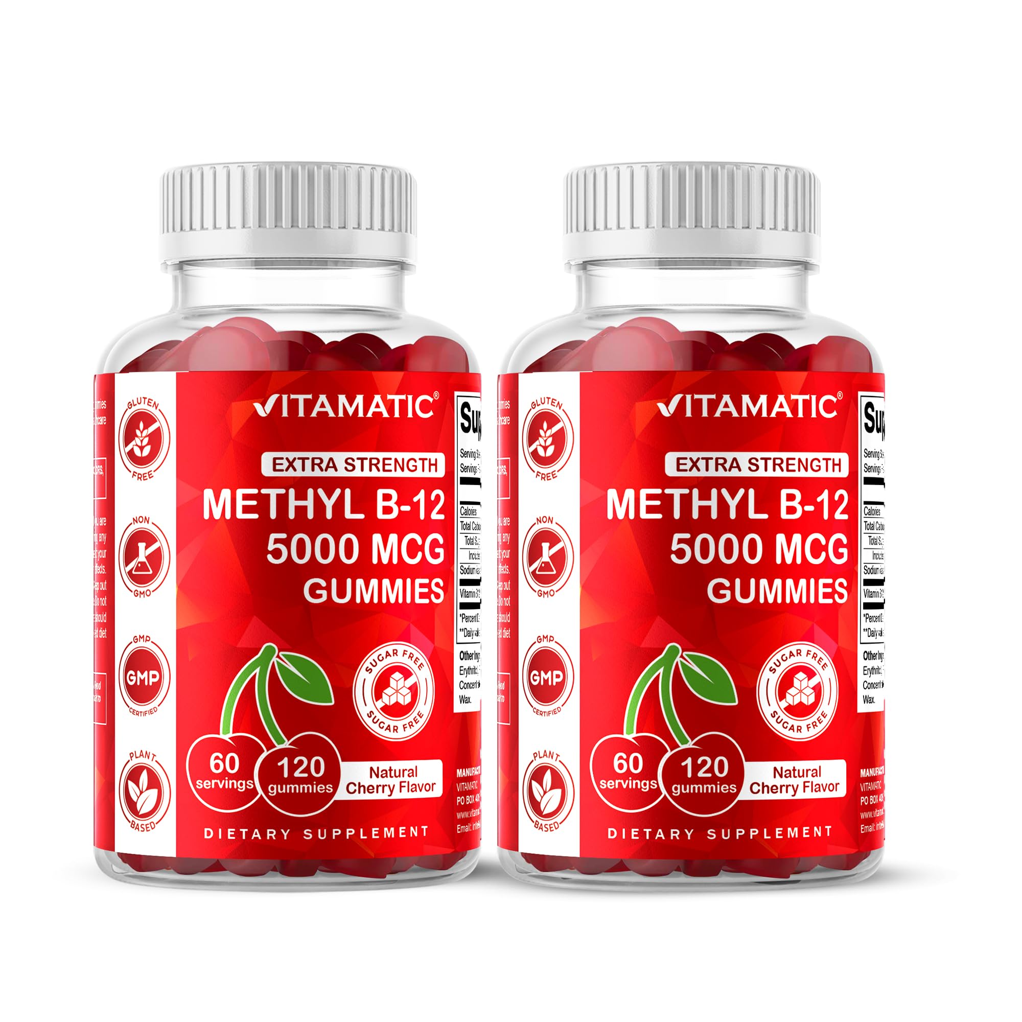 Vitamatic B12 gummies natural cherry bottle for energy support