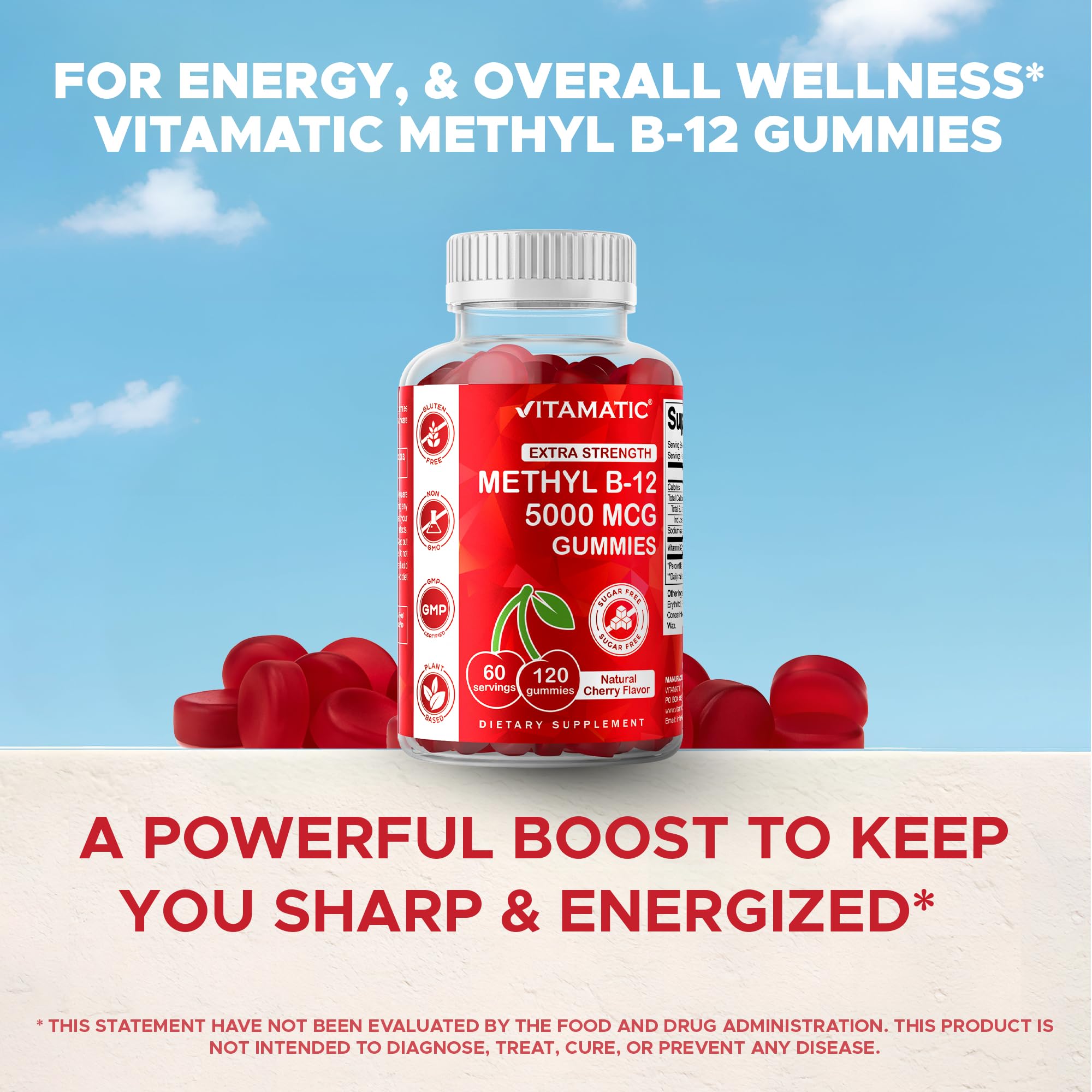 Vitamatic B12 gummies with no artificial colors flavors or preservatives