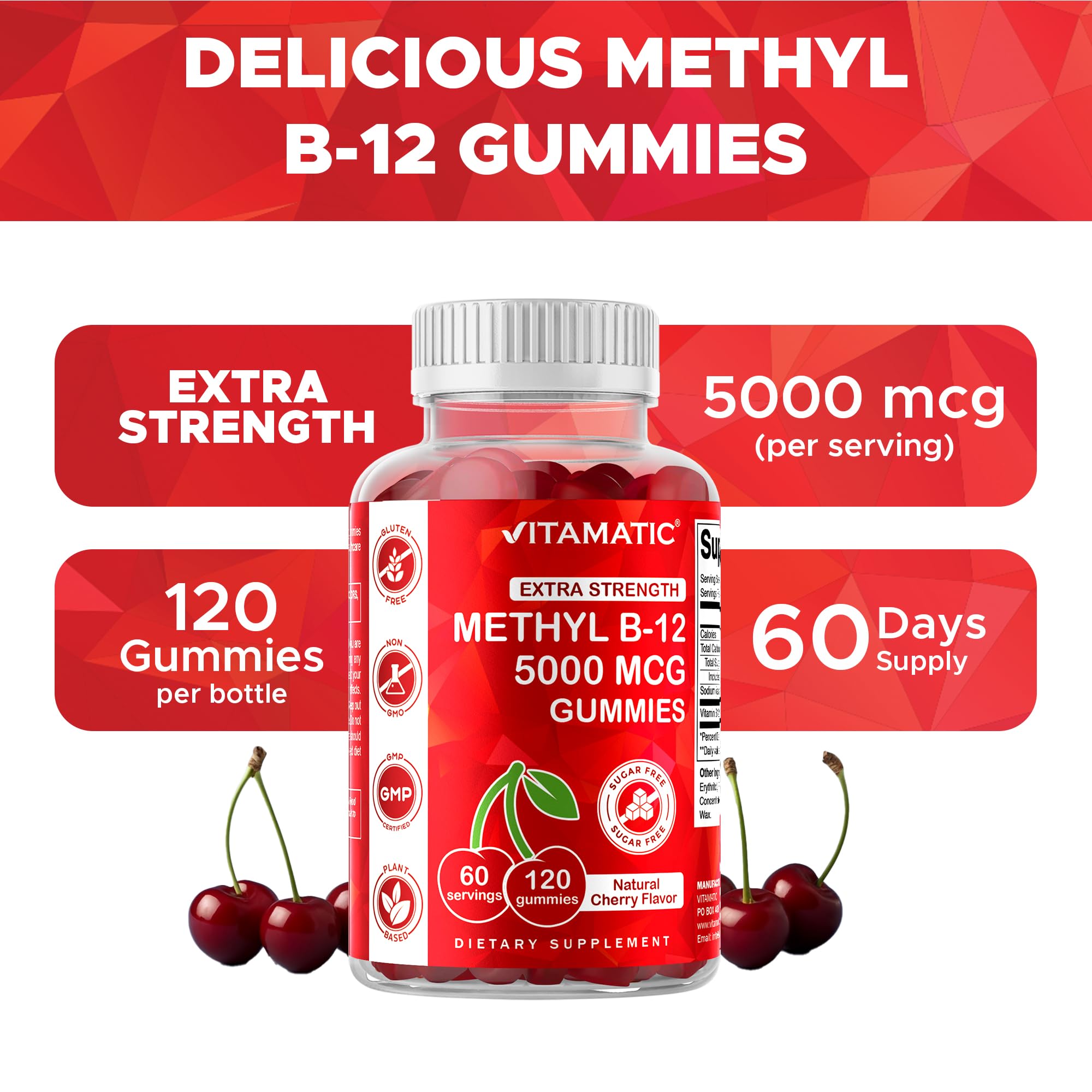 Vitamatic vegan B12 gummies featuring non-GMO and plant-based formula