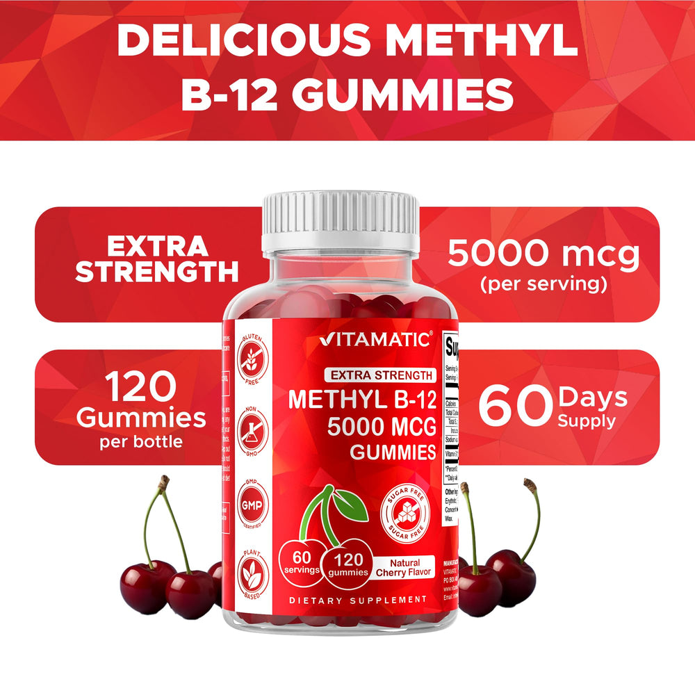 Vitamatic vegan B12 gummies featuring non-GMO and plant-based formula