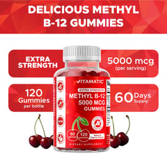 Vitamatic vegan B12 gummies featuring non-GMO and plant-based formula