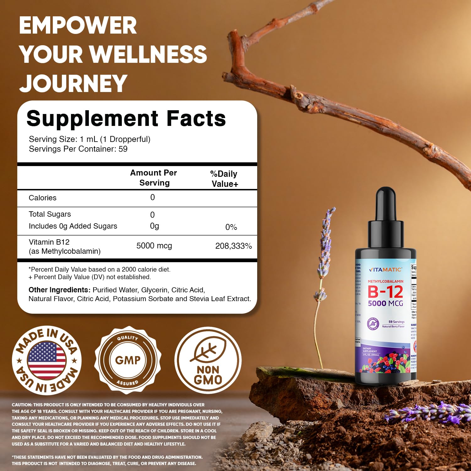 Vitamatic sublingual dropper enables simple under-tongue administration.