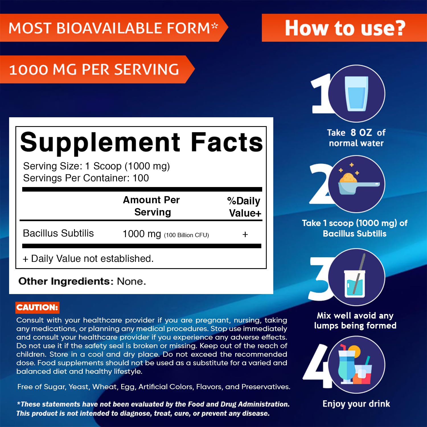 Vitamatic Bacillus Subtilis powder scoop illustrates easy daily serving.