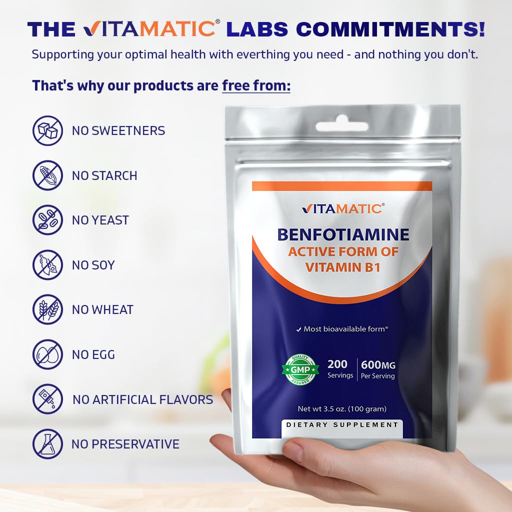 Vitamatic Benfotiamine Pure FDA facility sign indicating quality manufacturing