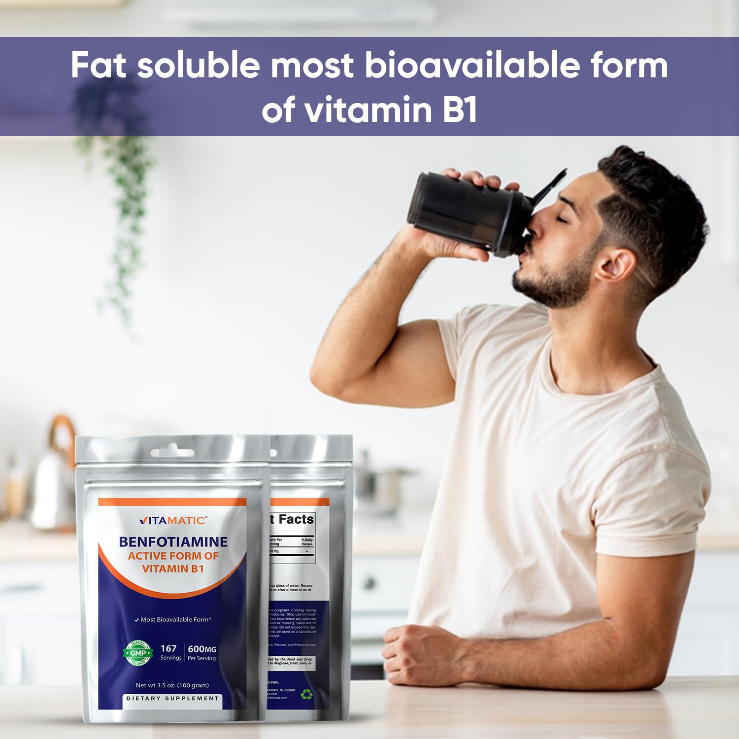 Vitamatic Benfotiamine Pure free-from-sugar preservatives claim on label