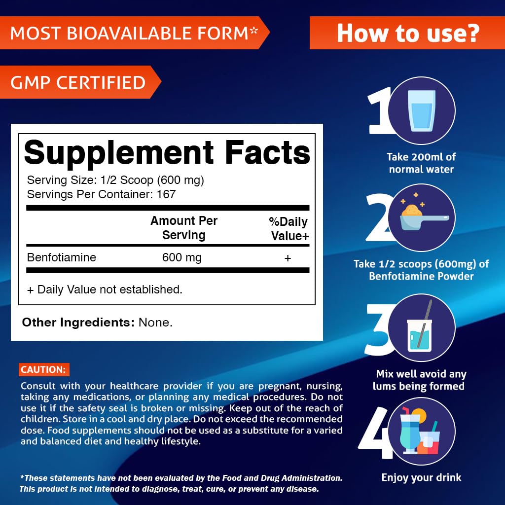 Vitamatic Benfotiamine Pure powder-scoop for daily dosing
