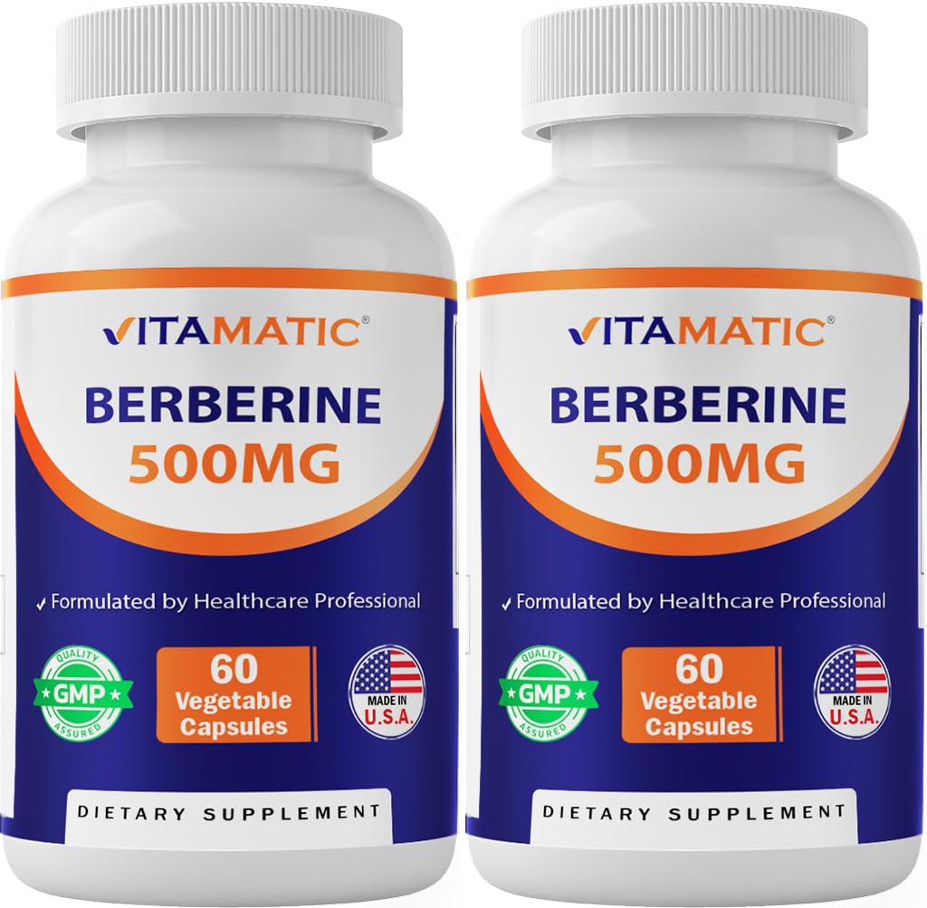 Vitamatic Berberine bottle with capsules, supports balanced metabolism