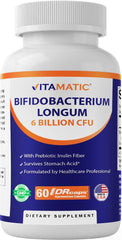 Vitamatic Bifidobacterium Longum bottle front for daily gut support