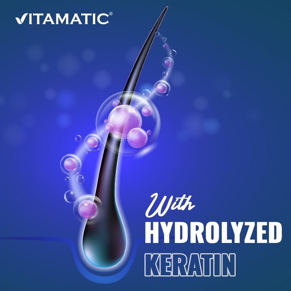 Vitamatic Biotin packaging highlights free-from starch, soy, and artificial additives.