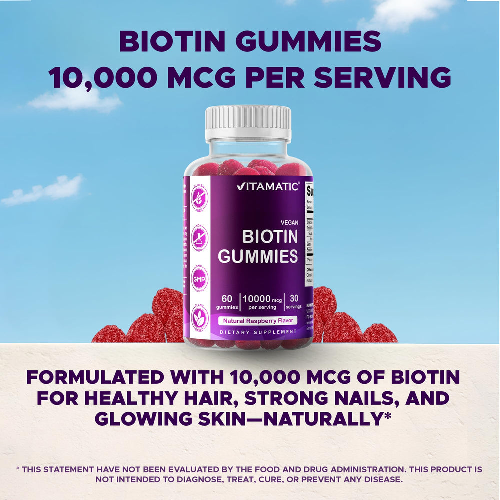 Vitamatic Biotin Gummies envase transparente facilita identificar la dosis.