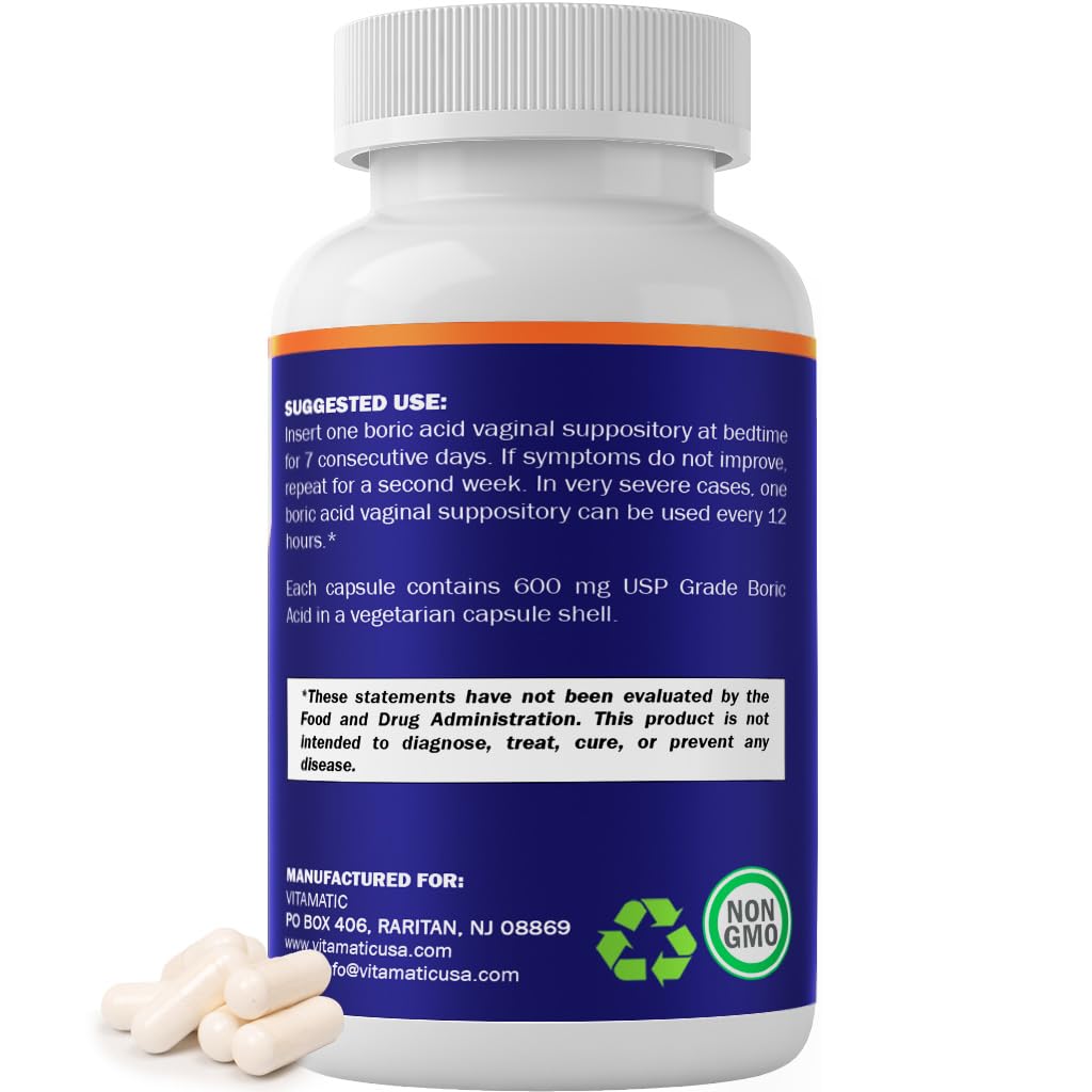 Vitamatic boric acid capsule-shell free-from additives depiction.