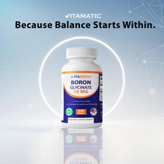 Vitamatic boron tablets in hand suggest daily supplement routine.