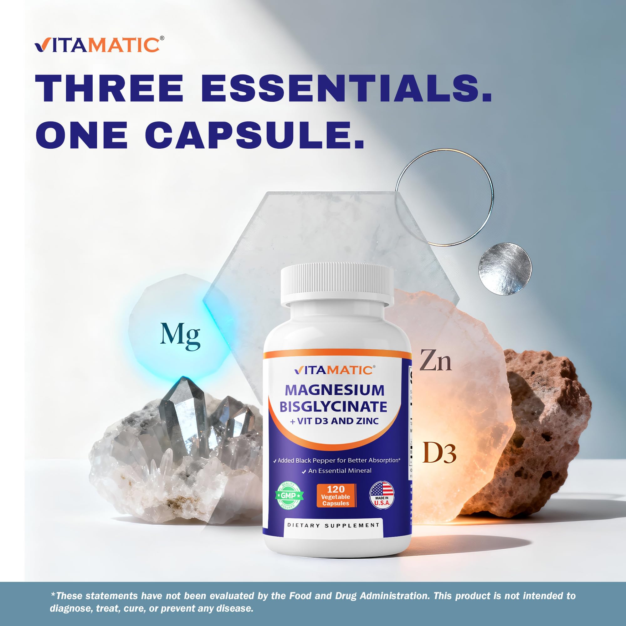 Vitamatic bottle pouring capsules into hand for easy daily intake.
