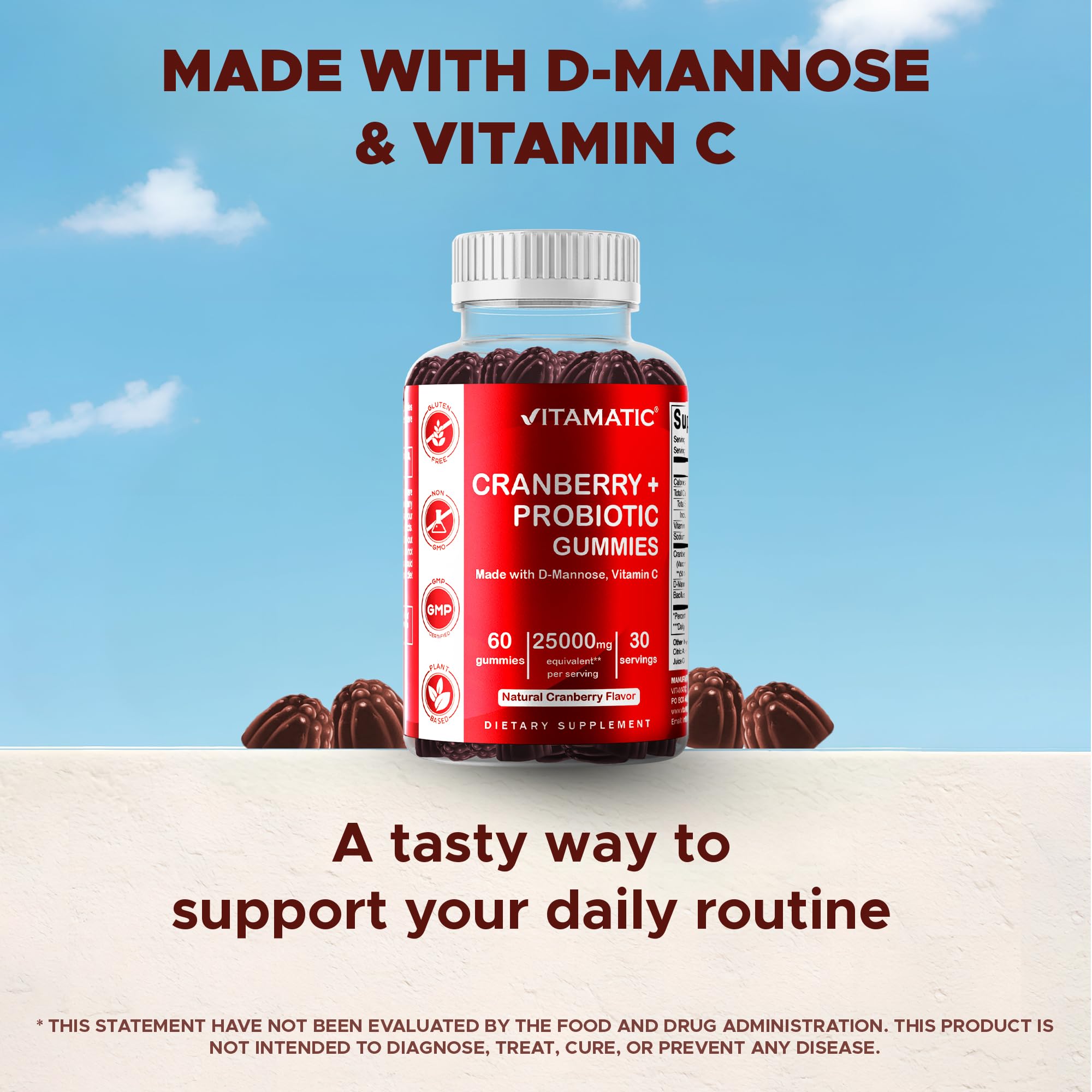 Vitamatic Cranberry Gummies closeup of D-Mannose ingredient details
