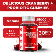 Vitamatic Cranberry Gummies with D-mannose shot focus on added ingredient