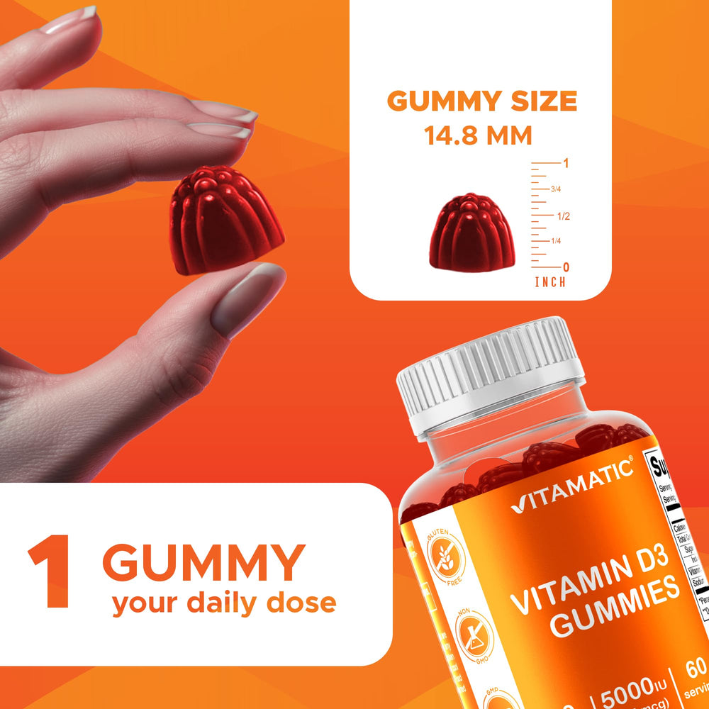 Vitamatic D3 Gummies close-up gummies – chewy texture ideal for daily delight