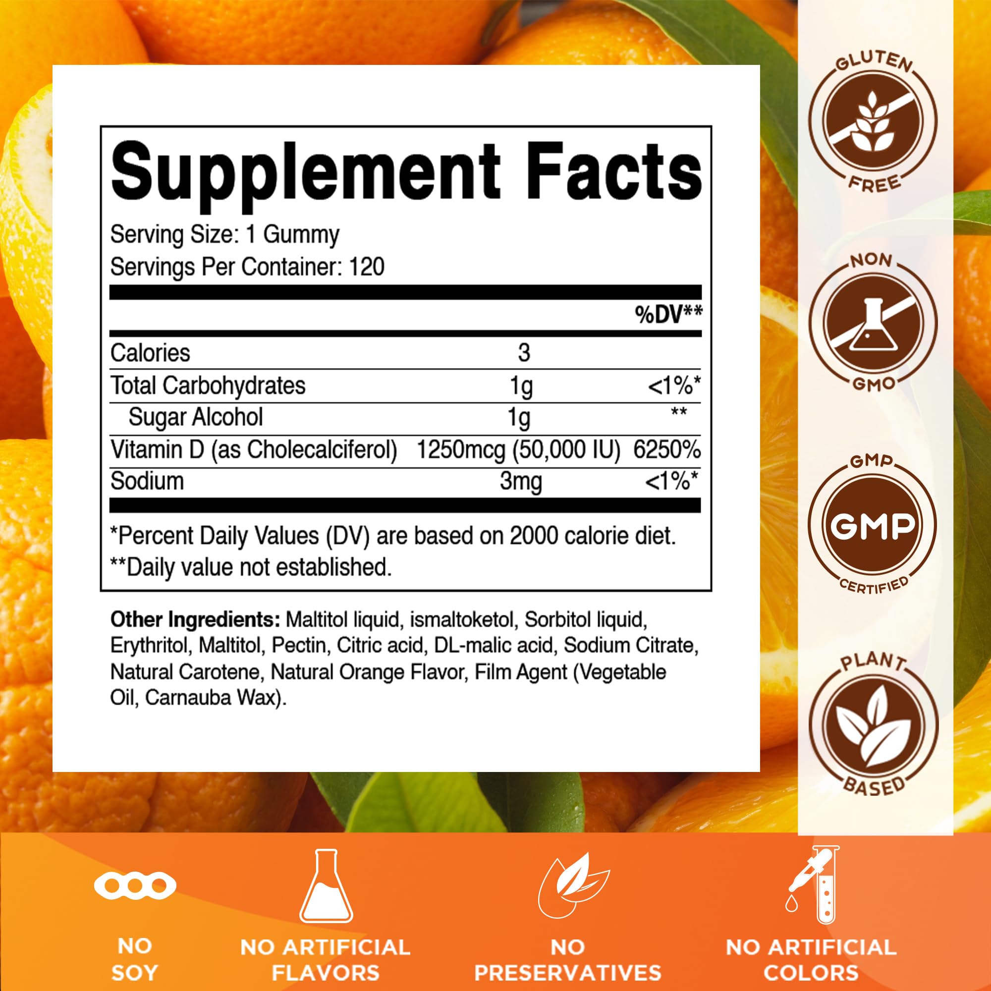 Vitamatic orange-flavored D3 gummies close-up highlighting tasty sugar-free wellness support.