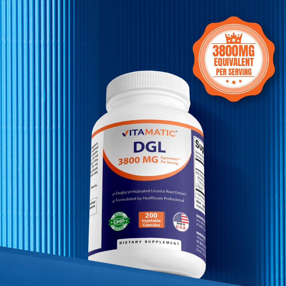 Vitamatic DGL Licorice capsules in hand for scale and routine.