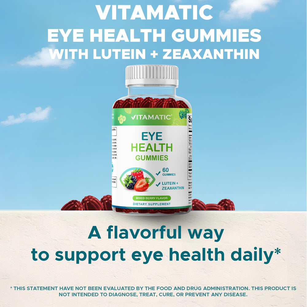 Vitamatic Eye Health Gummies vegan non-GMO clean label promise.