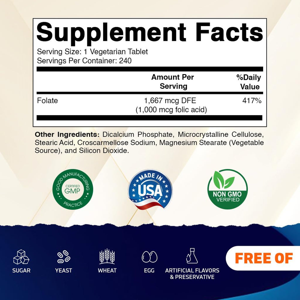 Three-pack Vitamatic folic acid bottles, each with 240 tablets.