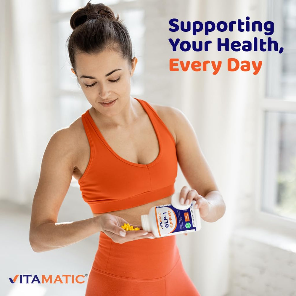 Vitamatic GLP-1 Support packaging box highlighting USA-made quality and safety