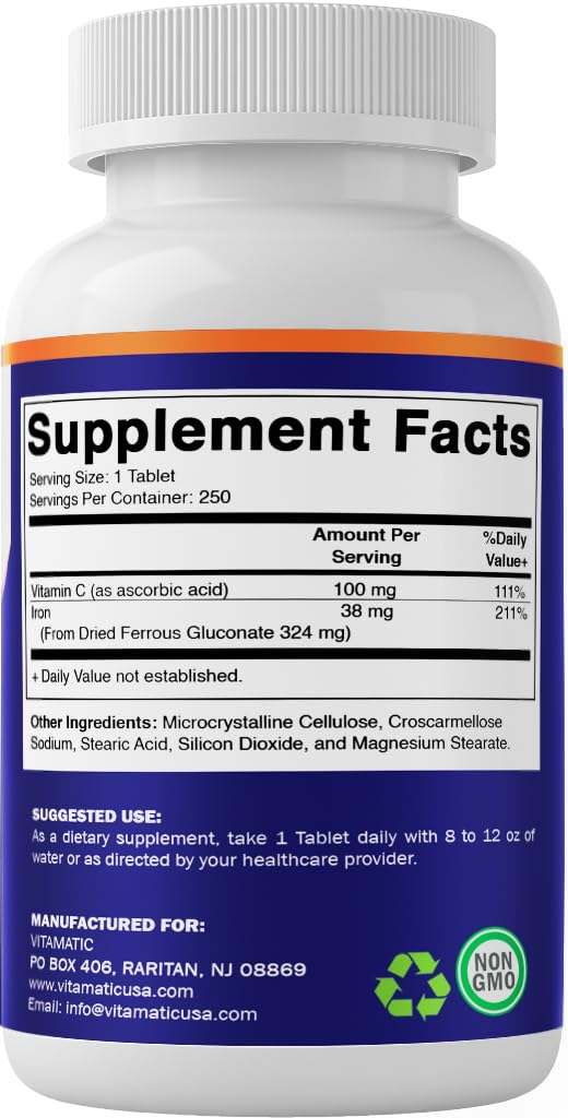 Vitamatic Gluconato Ferroso 324 mg, uso diario suave para estómago.