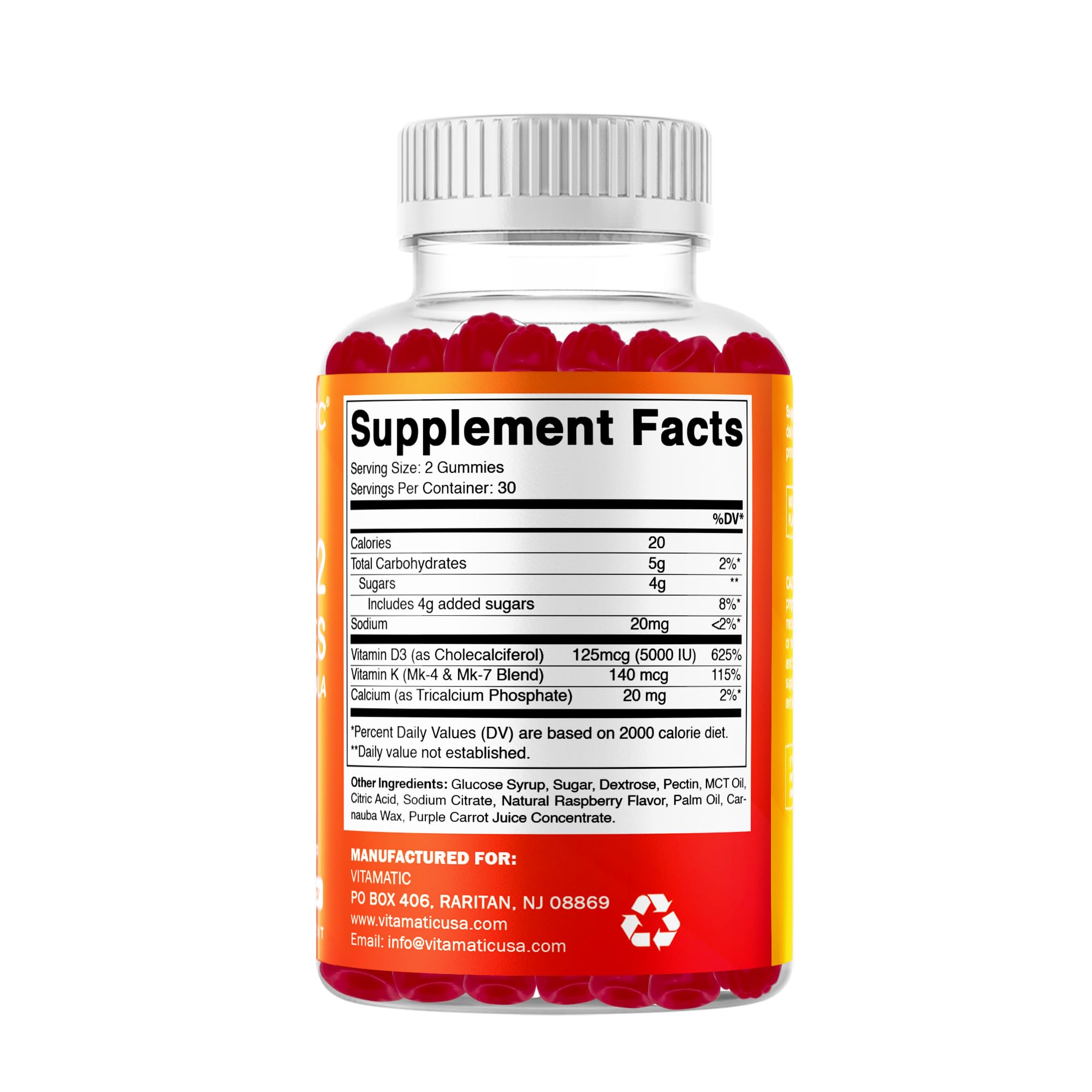 Vitamatic gummy close up natural raspberry flavor for daily use