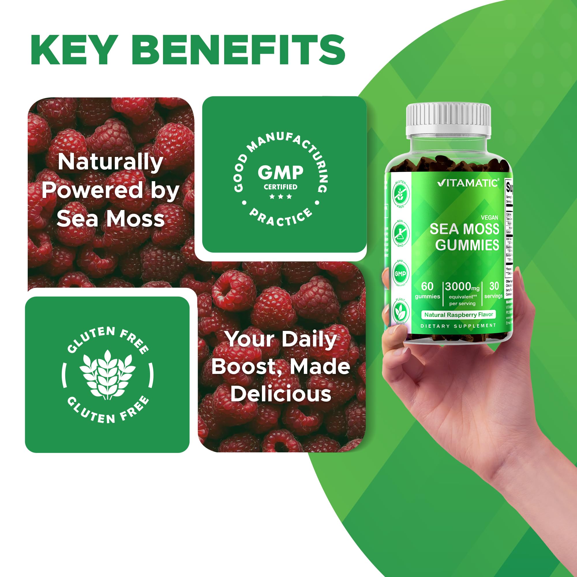 Vitamatic Irish Sea Moss Gummies serving sample for quick daily dose